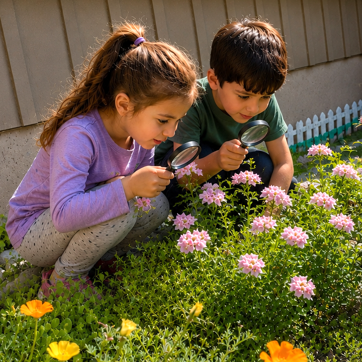 Children gardening and exploring nature