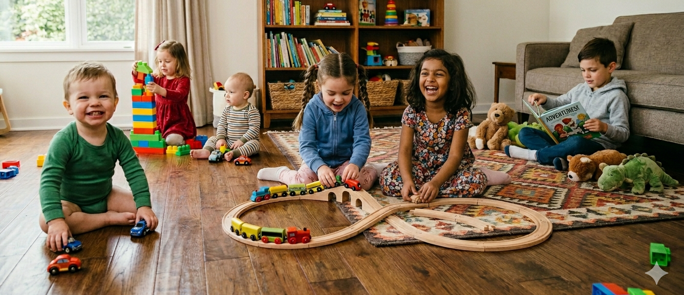 Children playing together in a warm daycare environment